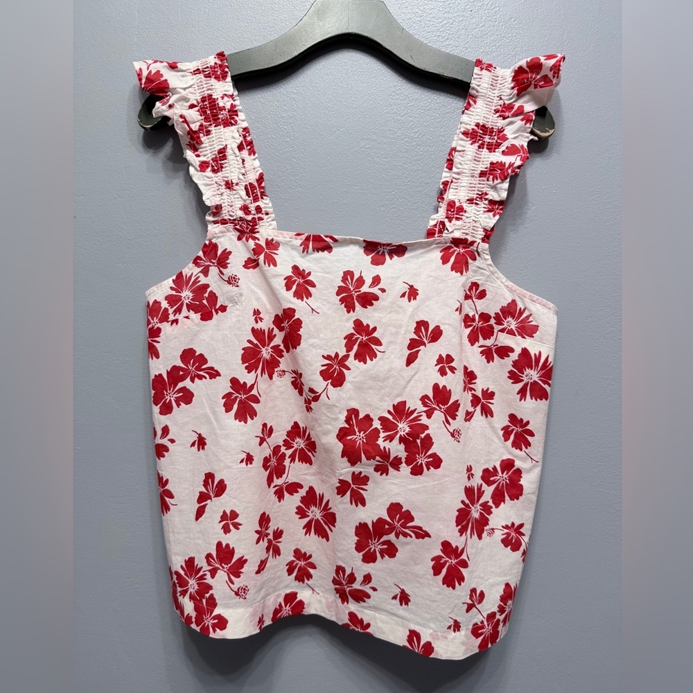 J. Crew White Tank Top with Red Floral Print
